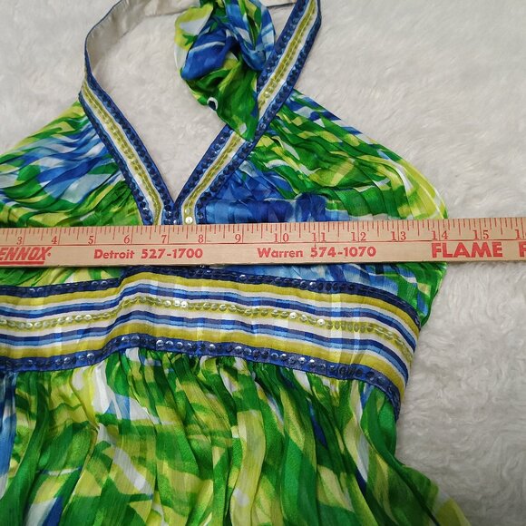 BCBG MaxAzria Women's 100% Silk Halter Sequin Embellished Maxi Dress Size 02 - Picture 4 of 8